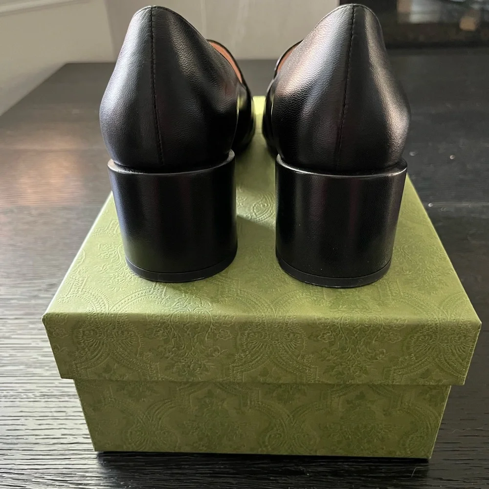 Gucci Woman Leather Malaga Kid Loafer Pump aka the Blonde Mid Heel Pumps - Picture 7 of 14